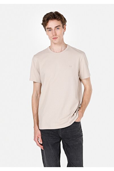 Colin's Regular Fit Round Neck Plain Men's Beige Short Sleeve T-Shirt