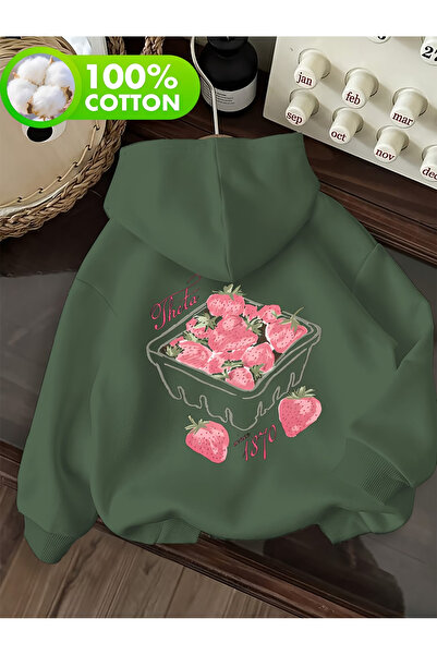 Rayan & Hoor Style Struberry Printed White Oversized Hooded Sweatshirt Hoodie