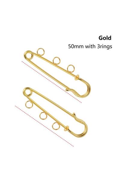 Choice5 10pcs gold A 10pcs 50mm Safety Pins With Rings Metal Broh Pins Kilt F...