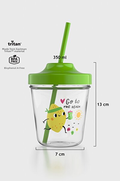 Renga كوب أطفال منقوش من أورا جو تو ذا بيتش سعة 350 مل من التريتان مع مصاصة 1...