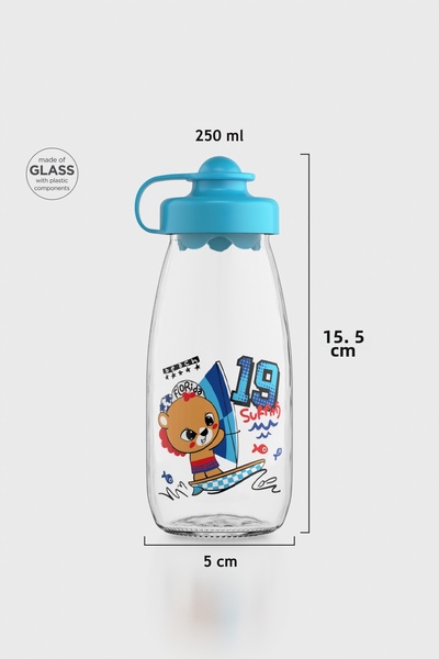Renga Ufo Kids Surfing Pattern 250 ml Glass Bottle 182030 Turquoise