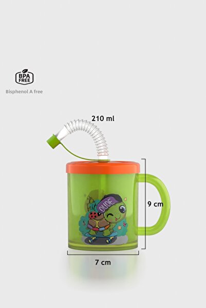 Renga Ruby Turtle Patterned 210 ml Pp Baby Cup with Straw and Handle 142026 G...