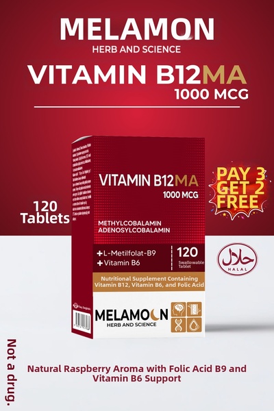 Melamoon B12, B6 and Folic Acid: Nerve System, Blood Formation Support 1000Mc...