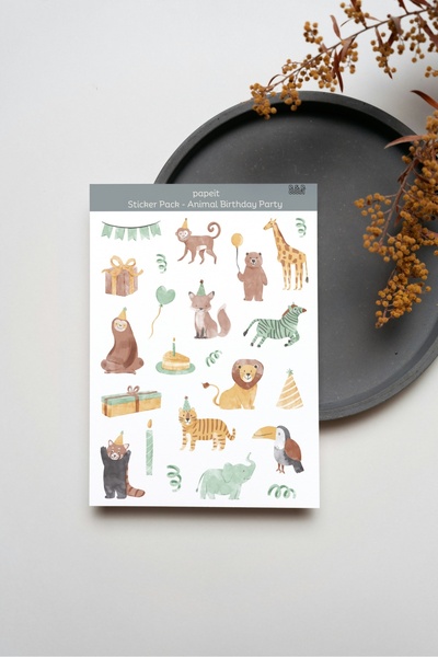Papeit Animal Birthday Party Sticker Sheet