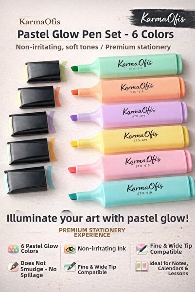 KarmaOfis Pastel Highlighter Pen Set 6 Colors |   Ink That Doesn'T Tire the E...