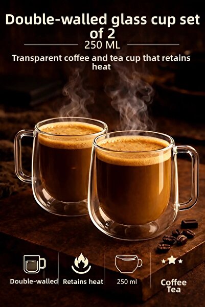 Berdina Home كوب مزدوج الجدار مكون من قطعتين سعة 250 مل للمنزل والمكتب فنجان ...
