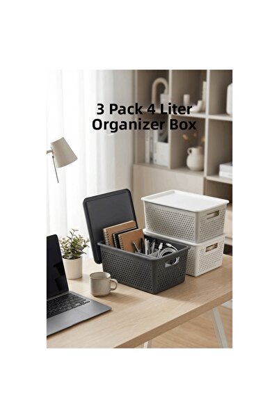 Vivenda 3 قطع سلة تنظيمية سعة 4 لتر، صندوق تخزين بلاستيكي، منظم داخلي للخزانة