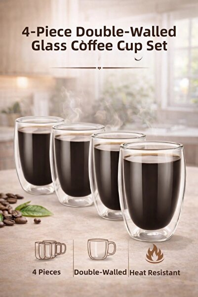 Berdina Home طقم من 4 أكواب زجاجية مزدوجة الجدار سعة 300 مل مع شفاطة للشاي وا...