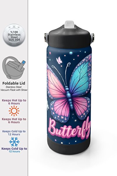 Coral High Butterfly Patterned Steel Thermos with Folding Spout 650 ml 38331