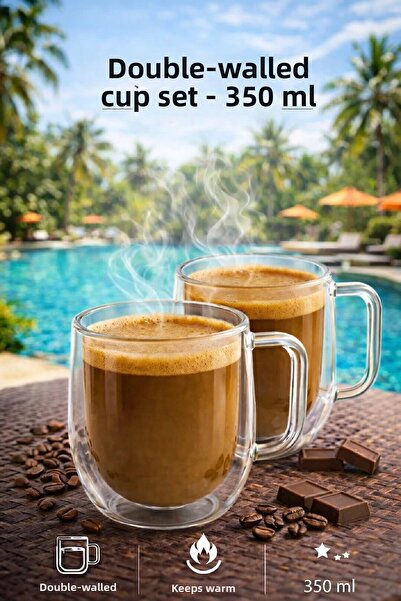 Berdina Home 2-Piece Double Walled Glass Mug 350 ml Heat Preserving Transpare...