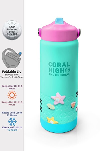 Coral High Water Green Patterned Steel Thermos with Folding Spout 650 ml 38351