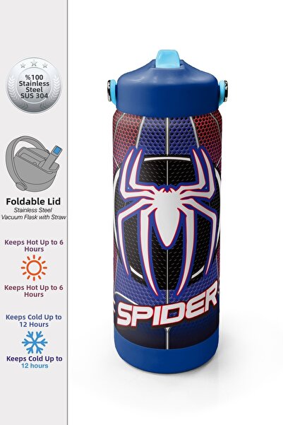 Coral High Navy Blue Spider Patterned Steel Thermos with Folding Spout 650 ml...