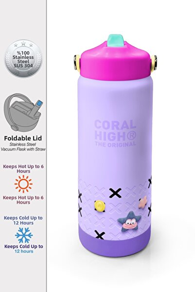 Coral High Purple Lilac Patterned Steel Thermos with Folding Spout 650 ml 38350