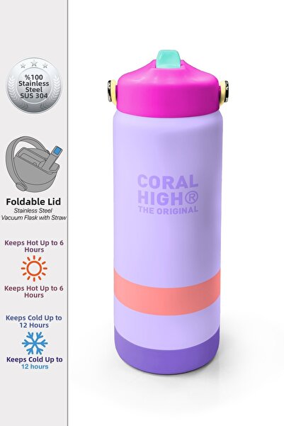 Coral High Colorful Patterned Steel Thermos with Folding Spout 650 m 38365