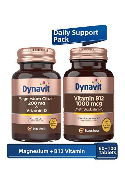 Dynavit Magnesium Citrate 200 Mg & Vitamin B12 - Daily Support Pack - Magnesi...