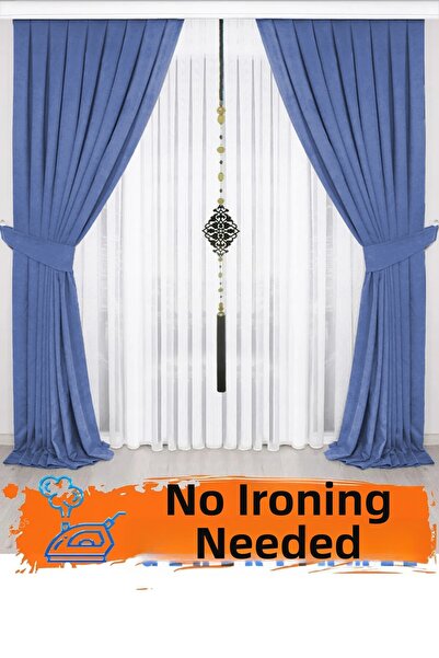 İ.D İpek Dokuma Индиго синя кадифена завеса с плисета, първокласно качество