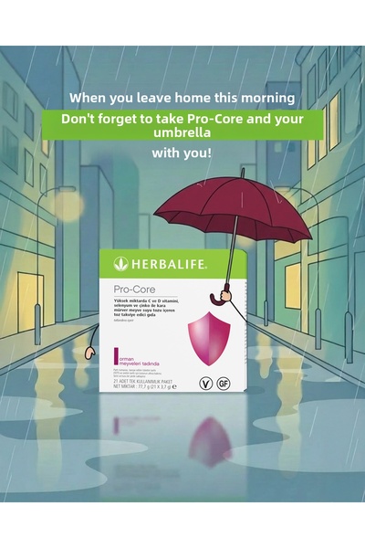 Herbalife مسحوق برو-كور لدعم المناعة مع فواكه الغابة، عبوة من 21 حبة