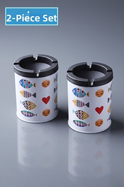 LE PARİS Με σχέδιο Μεταλλικό τασάκι 2τμχ με καπάκι κατά των οσμών και του ανέ...