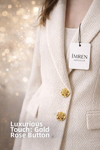 İMREN AKSESUAR Z.A.R.A Fashion Rose Large Size Gold Color Button,(Coat,Jacket...