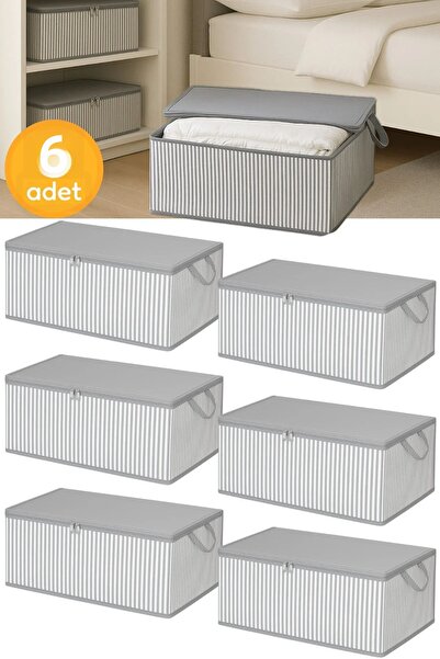 ROYALHOUSE 6 Pieces - Anthracite Striped Large Size Bed Base and Sofa Bed Typ...