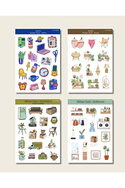 Papeit Office, Room, Move into a New House, Bathroom Themed 4-Piece Sticker S...