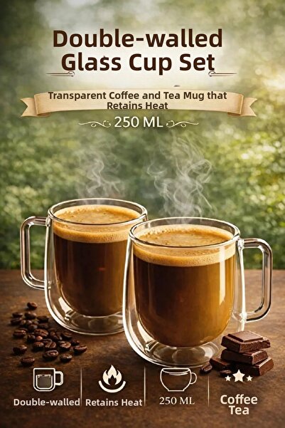 Tilbe Home مجموعة من 2 كوب مزدوج الجدار سعة 250 مل، كوب شاي للمكتب المنزلي، ك...