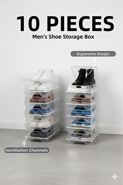 tozlupazar 10 Pieces Transparent Women's Shoe Box Organizer Storage Basket