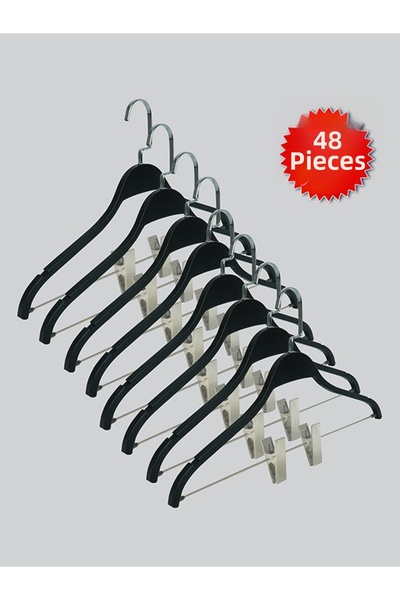 NYN خطاف خشبي 8061 من لاما نيكل فضي لتعليق الملابس والبلوزات والتنانير 48 قطعة