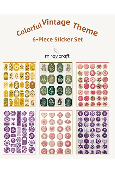 MirayDesign 6 coli de autocolante colorate cu tematică vintage, 12*17 cm, pen...