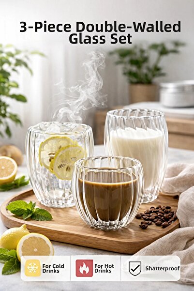 Tilbe Home مجموعة من 3 أكواب زجاجية كريستالية ملتوية ذات جدار مزدوج - مجموعة ...