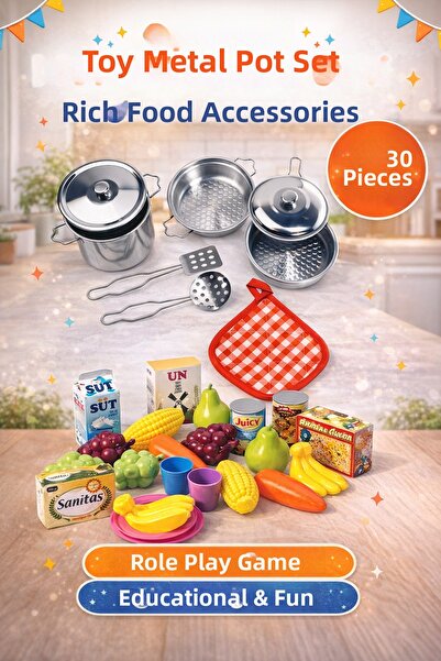 YILDIRIM OYUNCAK لعبة معدنية من الفولاذ المقاوم للصدأ مجموعة وعاء ومقلاة منقو...