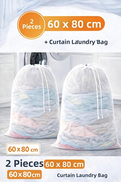 MorPort 2 Pieces of Curtain and Laundry Washing Net 60x80 Large Size Tulle Cu...