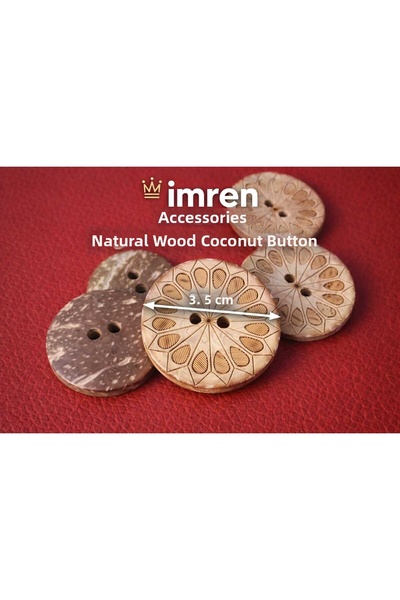 İMREN AKSESUAR زر خشب جوز الهند الخشبي الطبيعي مخطط بالليزر 3.5 سم 1 عبوة 5 قطع
