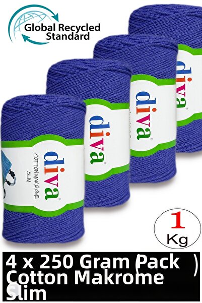 Diva İplik (4 X 250 Gr) - 1 kg - 2mm - Koton Macrame Bag Thread 2601 Saks Blue