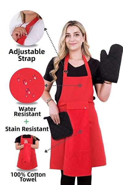 sevilya طقم مريلة مطبخ مكون من 4 قطع مع منشفة تعليق على شكل نجمة (مقبض قفاز)