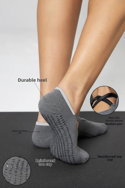 bamboo star Bamboo Women's Gray Non-Slip Sole Silicone Print Pilates Yoga Fit...