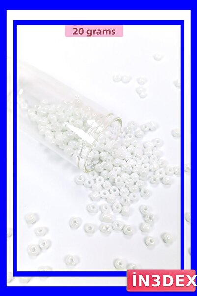 İN3DEX خرز زجاجي كبير الحجم 4 مم أبيض ثلجي 20 جرام