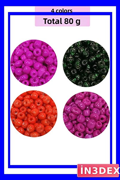 İN3DEX مجموعة من 4 ألوان من الخرز الزجاجي المصبوب، 80 جرام، مقاس 4 مم