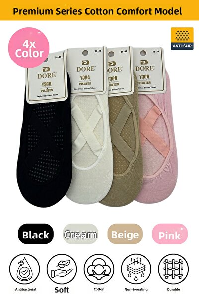 Dore Original Women's 4 Pairs Non-Slip Pilates Yoga Dance Ballet Non-Slip Sol...