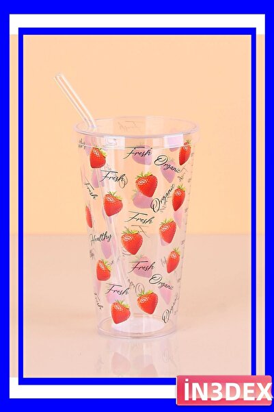İN3DEX Patterned Plastic Cup with Straw 16 cm Single