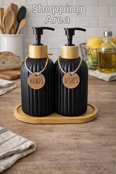 Shopping Area Liquid Soap Dispenser Set (with Bamboo Stand)