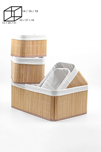 LeylArt 5-Piece Bamboo Basket Natural Lined Multi-Purpose Storage Box - Bathr...
