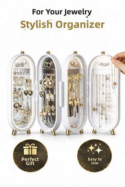 Empressco Foldable Mirrored and Standing Jewelry Organizer White