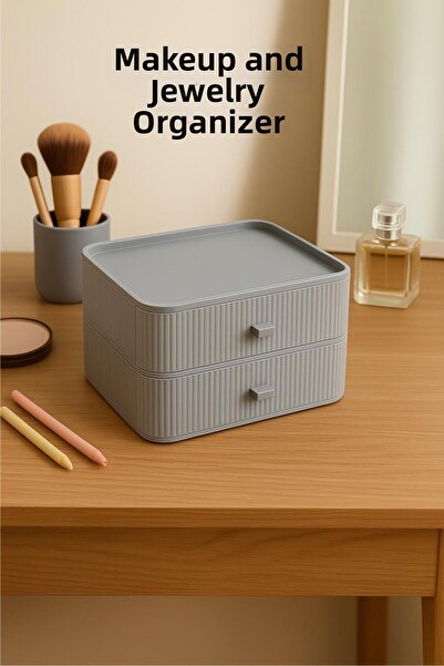 Mustran 2 Tier Drawer Makeup Organizer & Multipurpose Organizer Gray