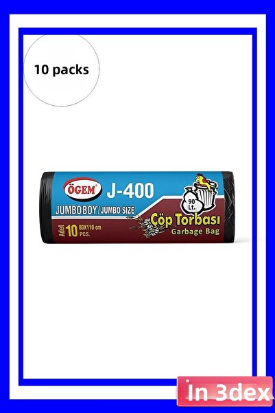 İN3DEX أكياس قمامة كبيرة الحجم 80x110 سم 100 قطعة باللون الأسود