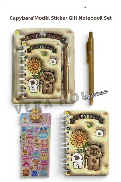 VERA HOUSE مجموعة ملصقات على شكل كابيبارا مع دفتر ملاحظات وقلم - مجموعة دفتر ...