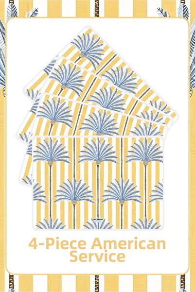 The Grade American Service Set of 4 Yellow Palm Plate Mats Stain Resistant Am...