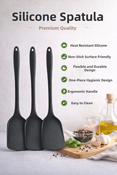 Single (3 Pieces) Spatula with Hard Tip, Heat Resistant, Fireproof, Non-Stick