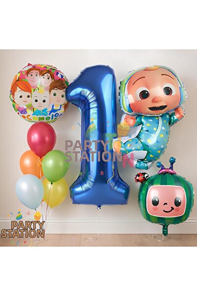 Parti Station Cocomelon Balloon Set 1 Year Old Blue Numbered 9 Piece Boy Birt...