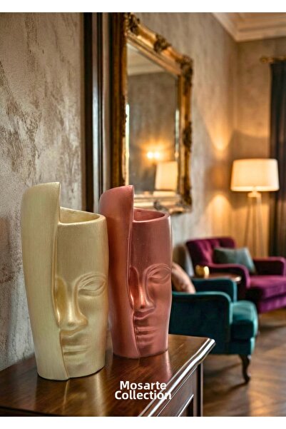 Mosarte مزهرية / تمثال زخرفي على شكل وجه واحد، طقم من قطعتين 30 سم